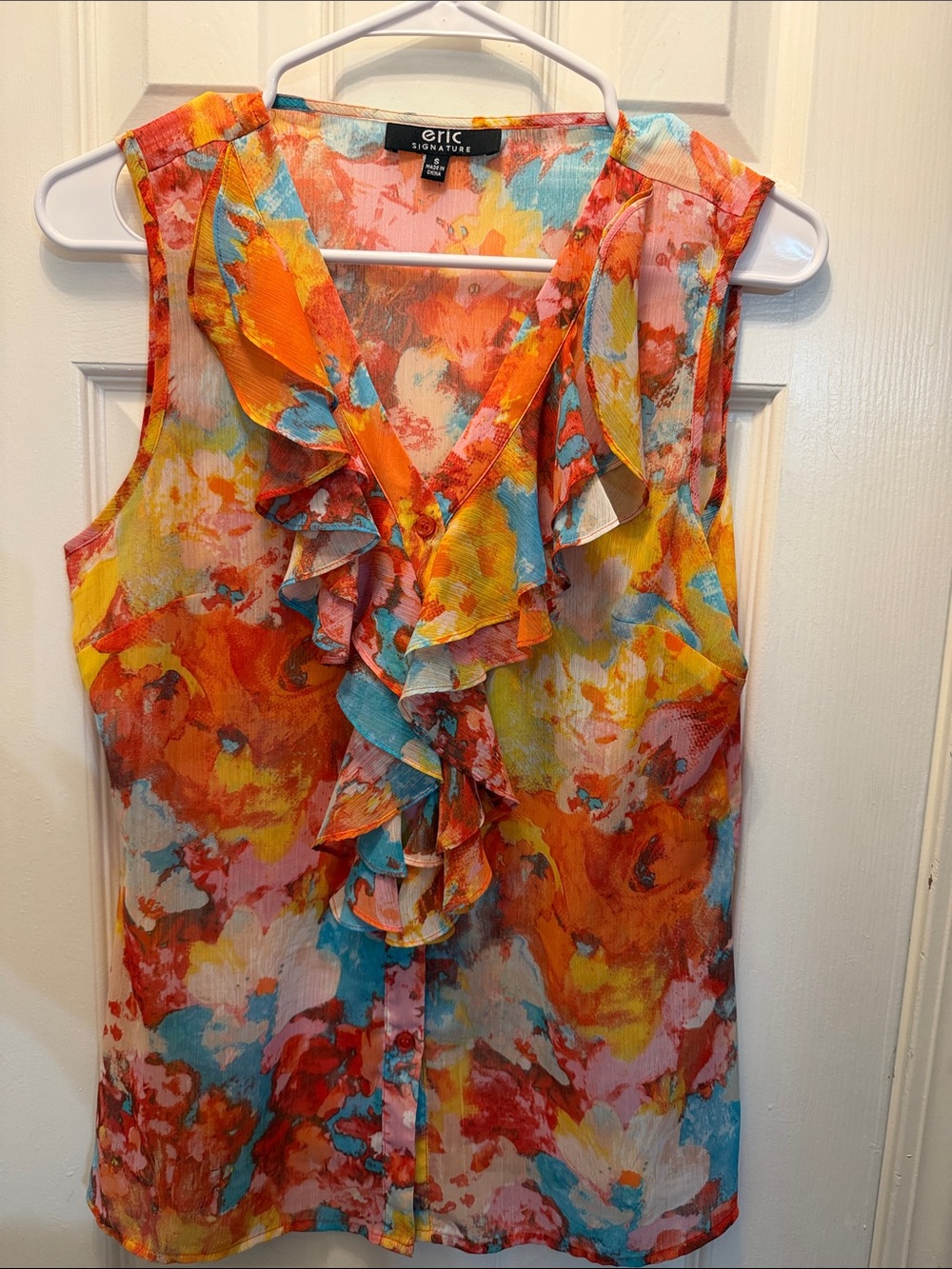 Eric Signature Multicolor Floral Ruffle Sleeveless Blouse